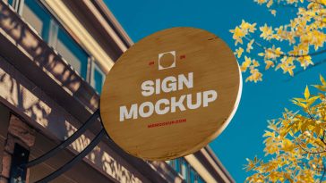 Free Circle Wooden Sign Mockup PSD