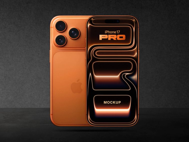 Free Cosmic Orange iPhone 17 Pro Mockup PSD