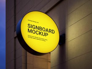 Free Night Round Sign Mockup PSD Set