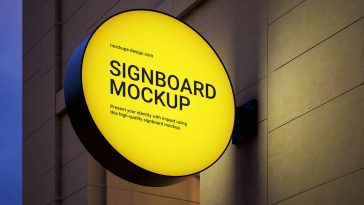 Free Night Round Sign Mockup PSD Set