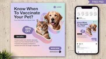 Free Pet Vaccination Awareness Social Media Post Mockup PSD