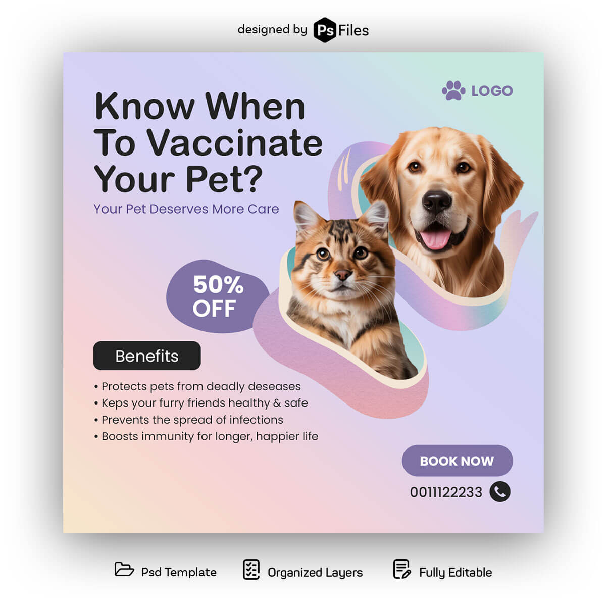 Free Pet Vaccination Awareness Social Media Post Mockup PSD