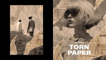 Free Retro Ripped Paper Poster Effect PSD