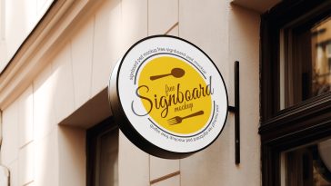 Free Round Cafe Sign Mockup PSD