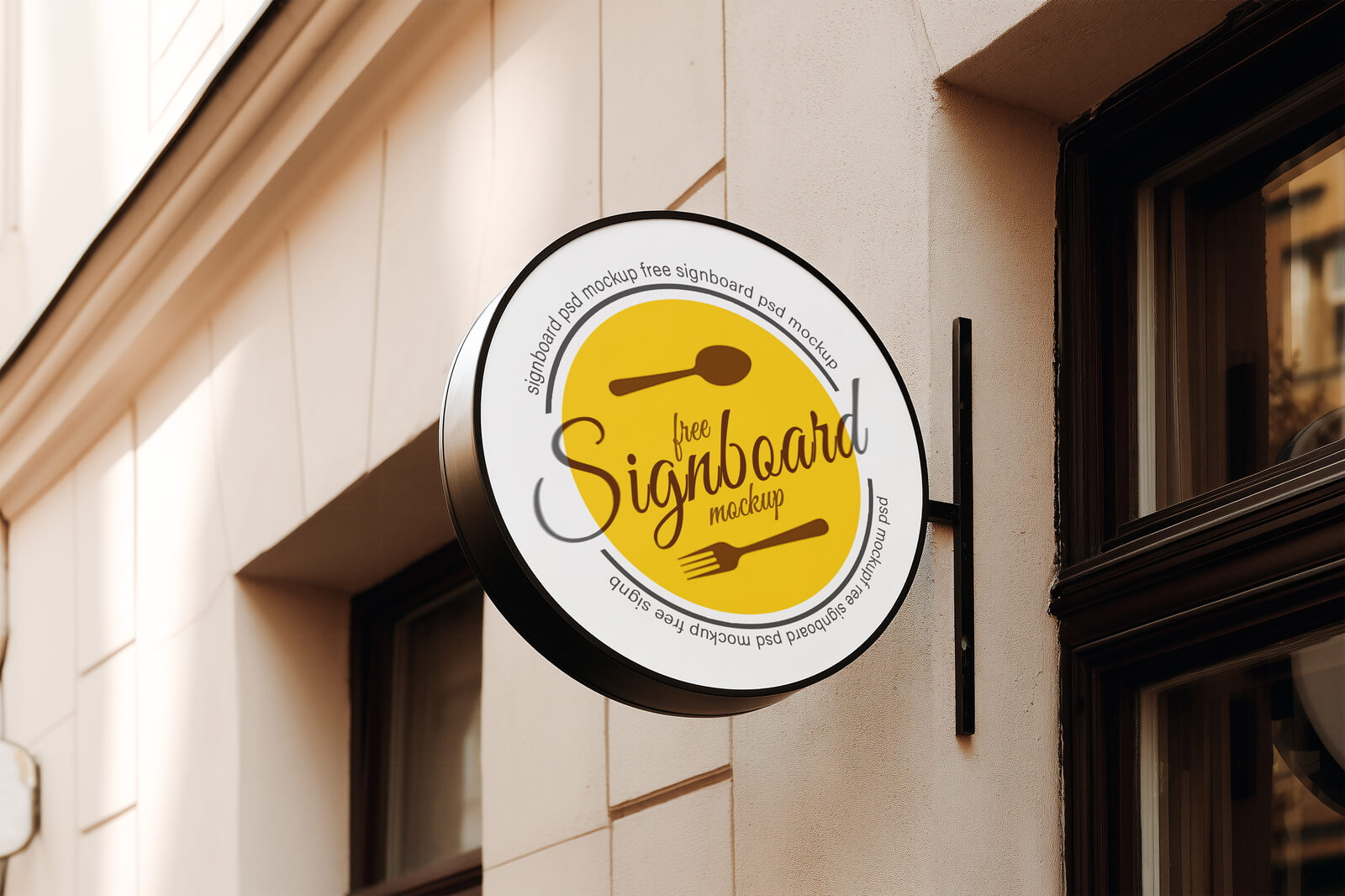 Free Round Cafe Sign Mockup PSD