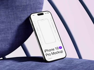 Free iPhone 16 Pro Leaning on Chair Mockup PSD