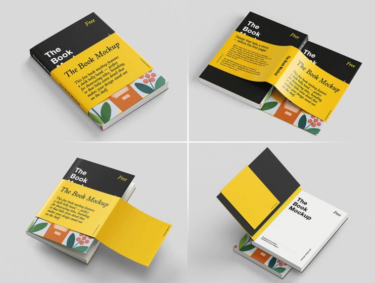 5 Free Belly Band Book Mockup PSD Set