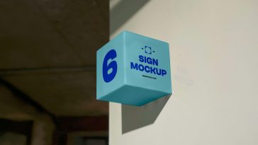Free Cube Wall Sign Mockup PSD