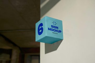 Free Cube Wall Sign Mockup PSD