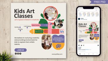 Free Kids Art Classes Social Media Post Mockup PSD