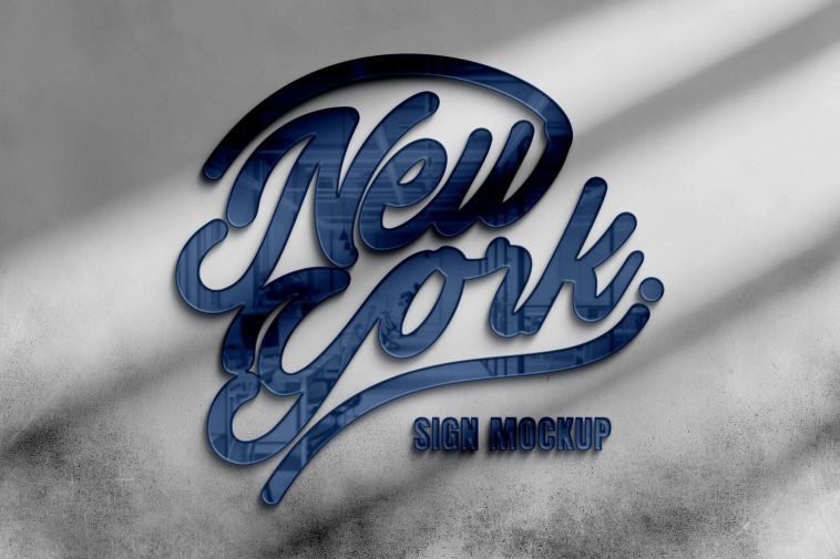 Free Reflection Glass Wall Sign Logo Mockup