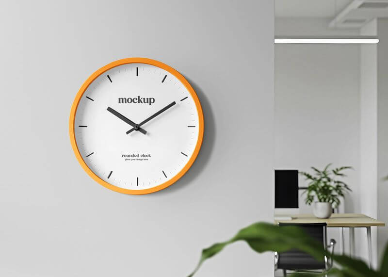 Free Rounded Wall Clock Mockup PSD