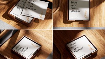 Free Wooden Sticky Notes / Chit Pad Mockup PSD Set