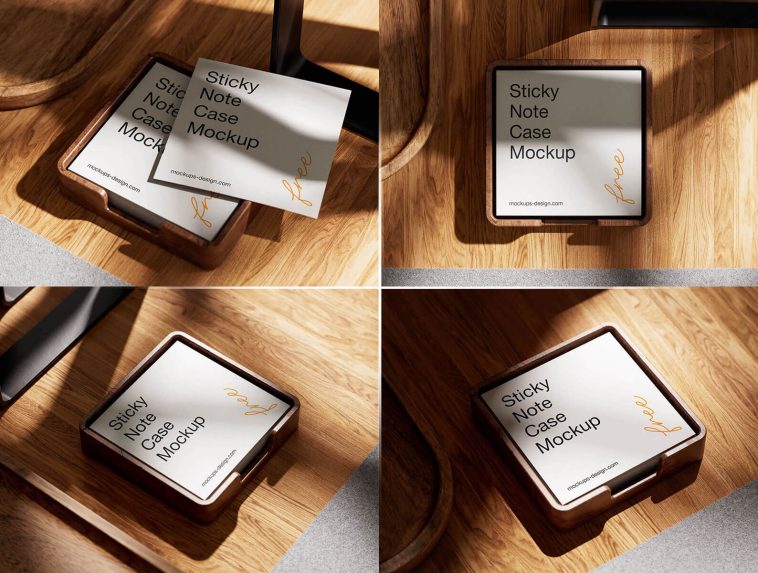 Free Wooden Sticky Notes / Chit Pad Mockup PSD Set