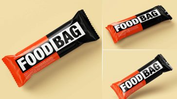 3 Orange Snack Bar Wrapper Design Packaging Mockup PSD