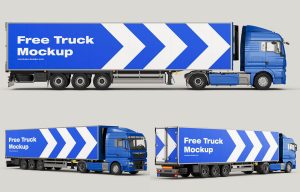 3 Free Large Cargo Truck Mockup PSD