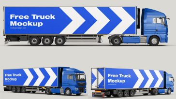 3 Free Large Cargo Truck Mockup PSD