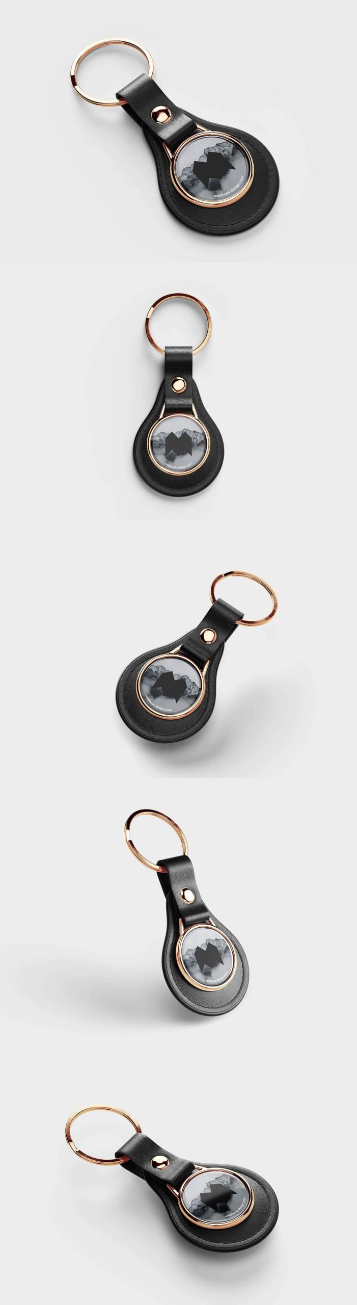 5 Free Premium Leather Round Keychain Mockup PSD Set