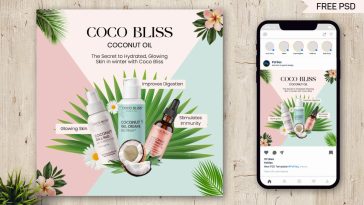Free Coco Bliss Coconut Oil Social Media Post PSD Template