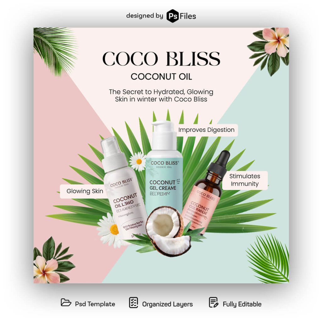 Free Coco Bliss Coconut Oil Social Media Post PSD Template