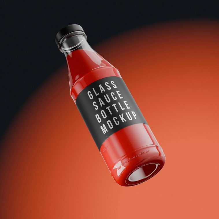 Free Glass Tomato Sauce Bottle Mockup PSD