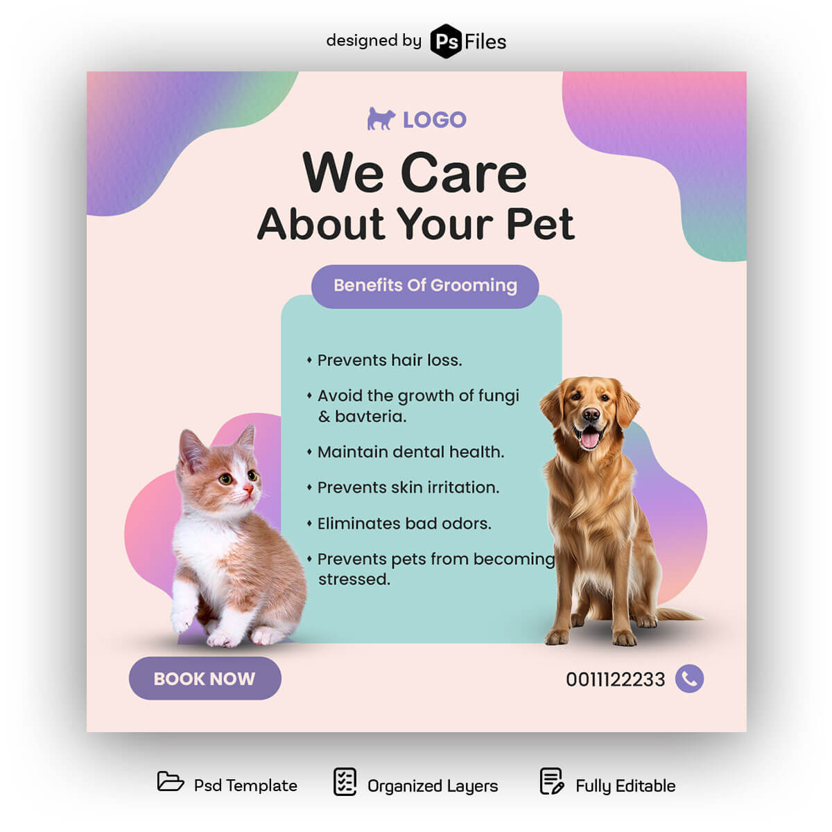 Free Pet Grooming Care Social Media Post Mockup PSD