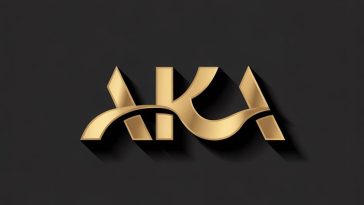 AKA logo in bold shimmering gold letters with curved K design and 3D shadow on a deep charcoal gray background.