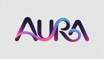 A minimalist AURA logo formed by a continuous flowing line with a violet-to-blue-to-pink gradient on a white background.