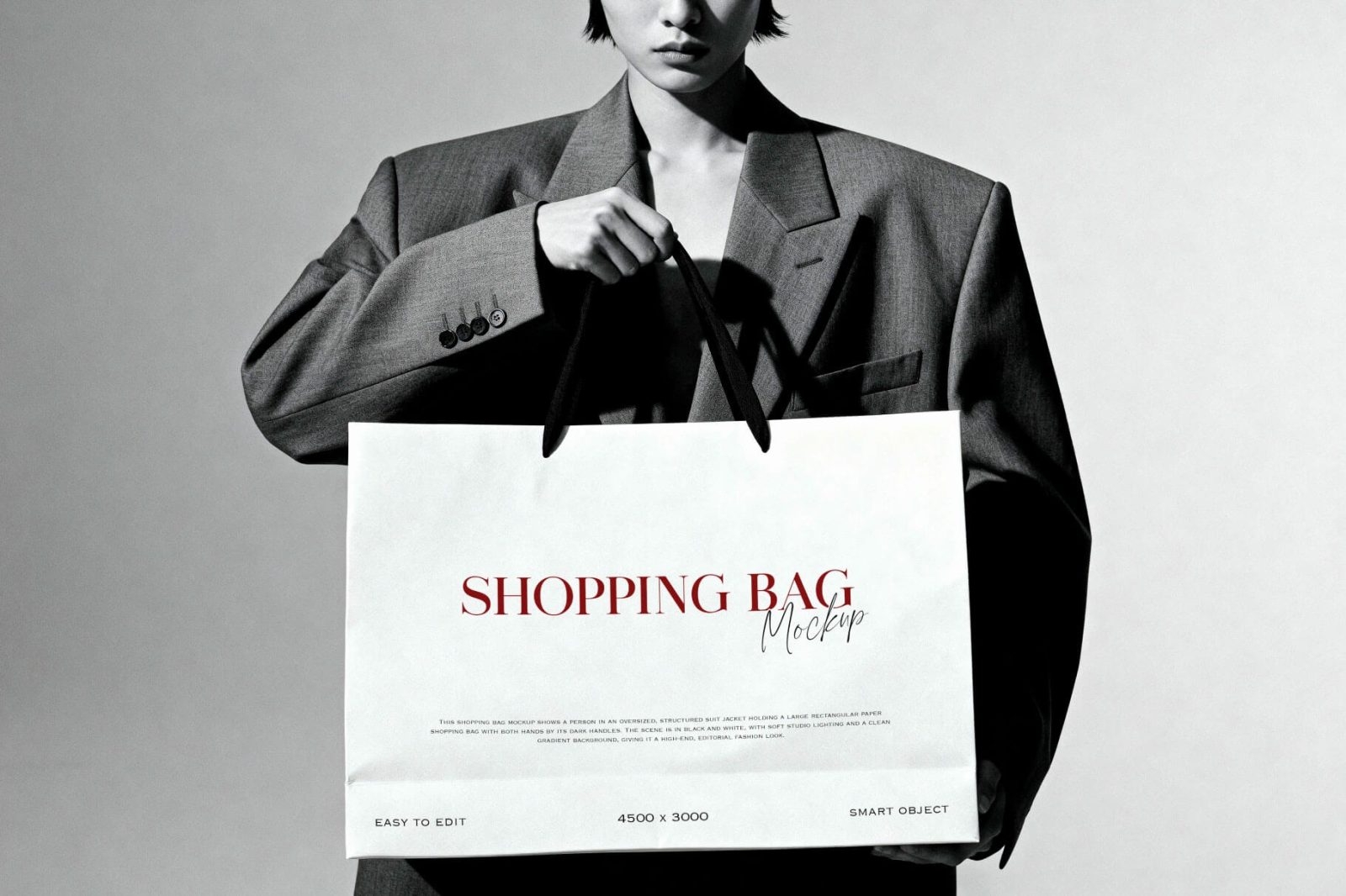 B&W Model Holding Shopping Bag Mockup