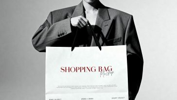 B&W Model Holding Shopping Bag Mockup
