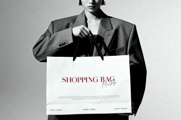 B&W Model Holding Shopping Bag Mockup