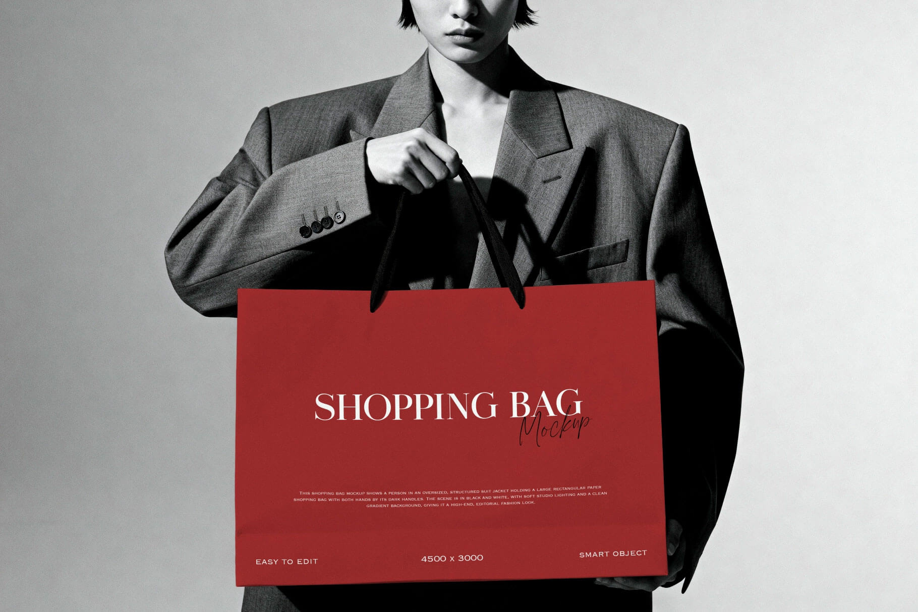 B&W Model Holding Shopping Bag Mockup