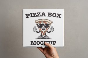 Free Hand Holding Pizza Box Mockup PSD
