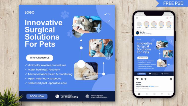 Free Pet Surgery Care Social Media Design PSD Template