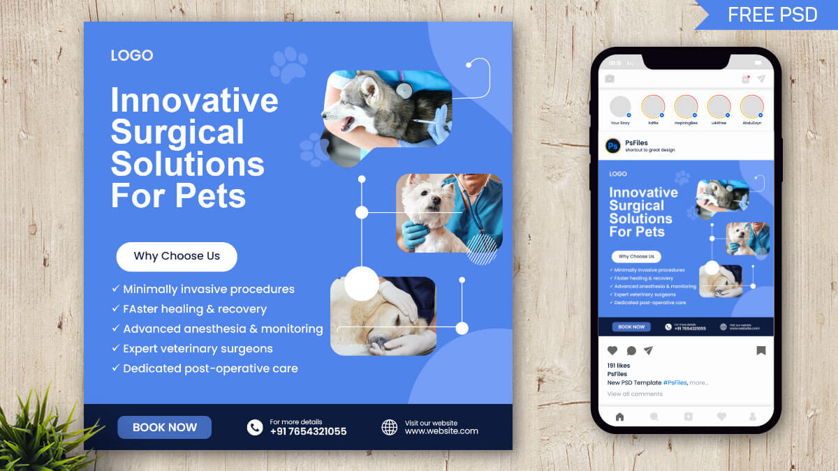 Free Pet Surgery Care Social Media Design PSD Template