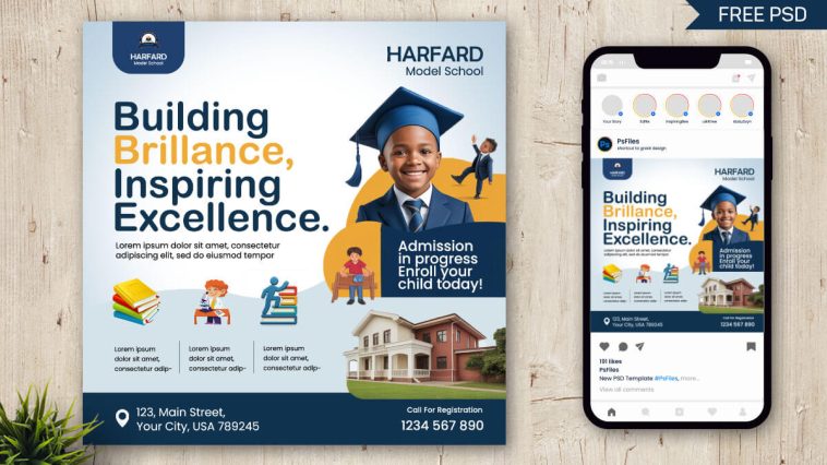 Free School Admission Promotion Social Media Post PSD Template