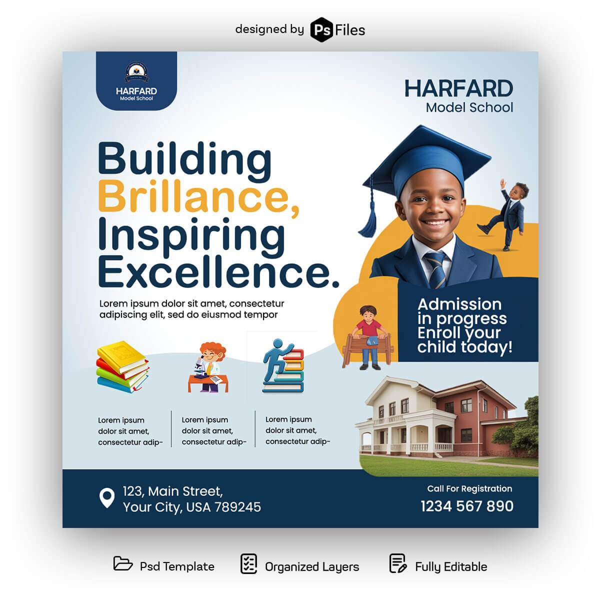 Free School Admission Promotion Social Media Post PSD Template