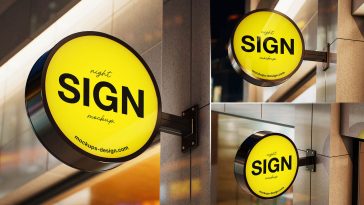 3 Free Night Round Sign Mockup PSD Set
