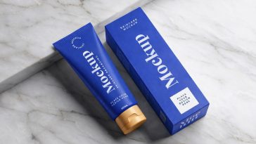 2 Cosmetic Tube with Packaging Box Mockup 2 Scene PSD Skincare Branding