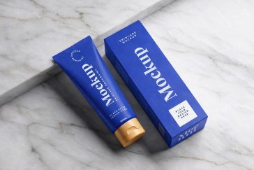2 Cosmetic Tube with Packaging Box Mockup 2 Scene PSD Skincare Branding