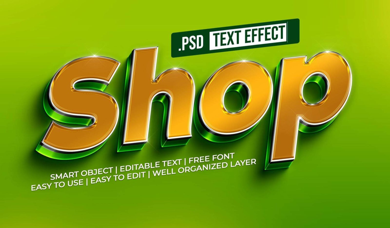 3D Style Gold Pop Shine Text Mockup Effect – Free PSD Download