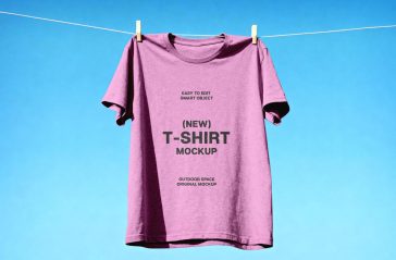 Free Clothesline Hanging T-Shirt Mockup PSD