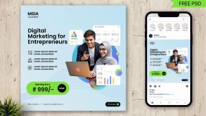 Free Digital Marketing Course Social Media Post Mockup PSD for Entrepreneurs