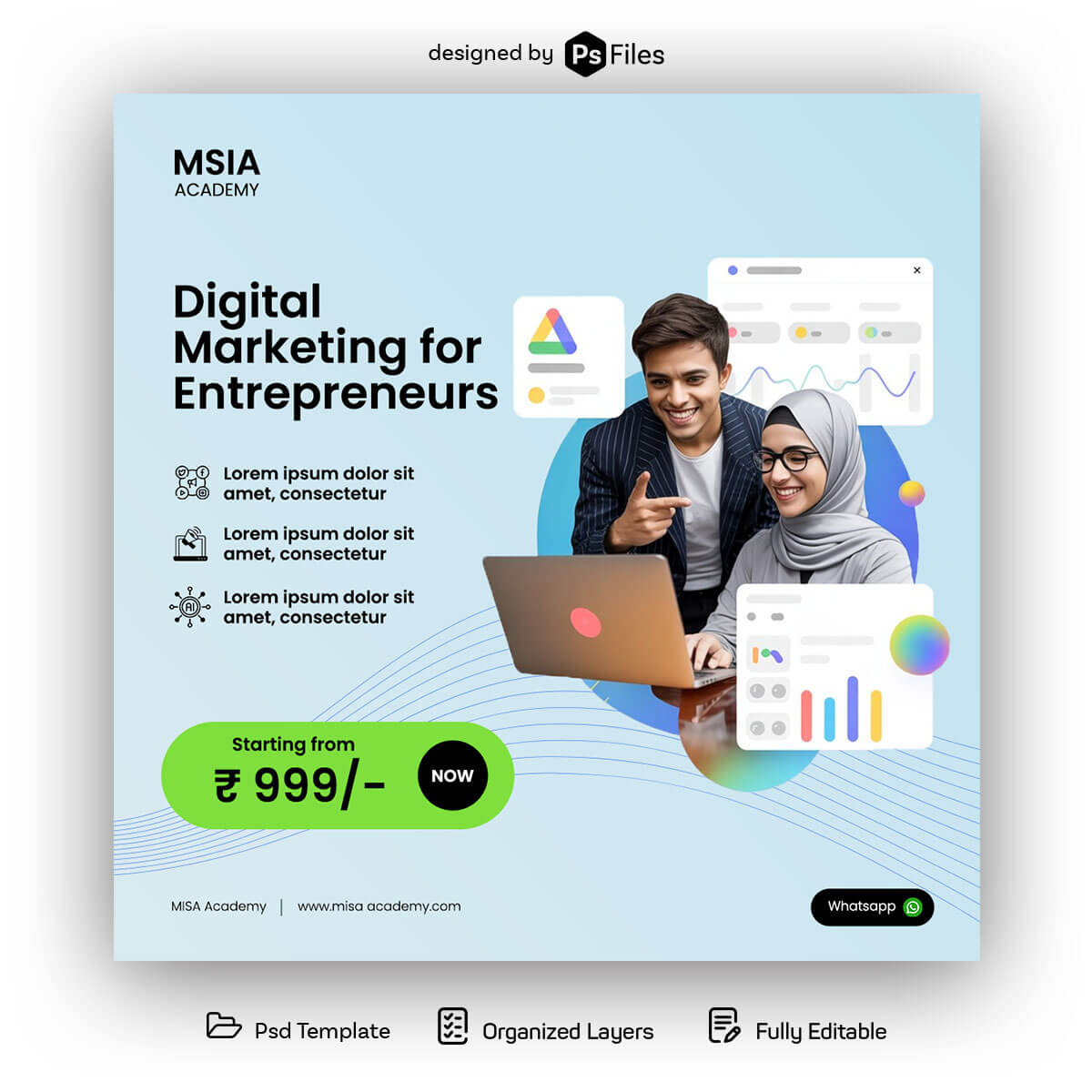 Free Digital Marketing Course Social Media Post Mockup PSD for Entrepreneurs