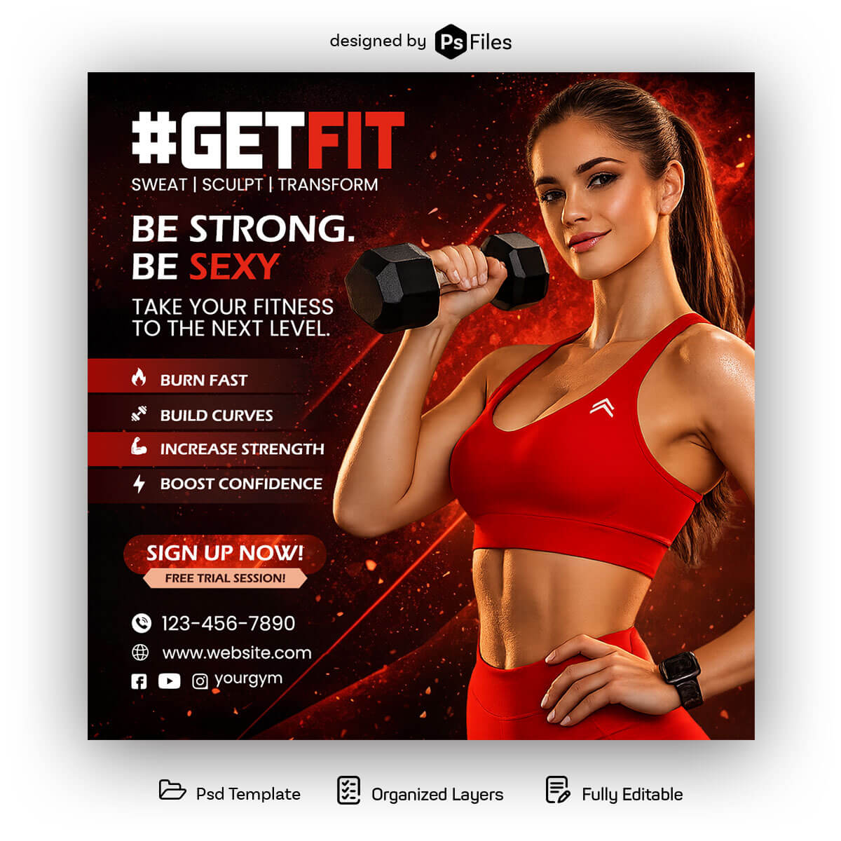 Free Fitness Gym Instagram Post Fully Edit Photoshop PSD Template