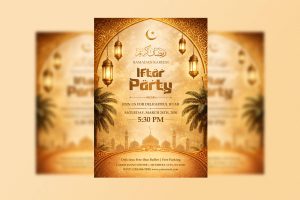 Free Iftar Party Photoshop Flyer PSD 2026 – Ramadan Event Invitation Template