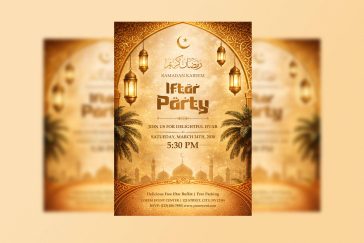 Free Iftar Party Photoshop Flyer PSD 2026 – Ramadan Event Invitation Template