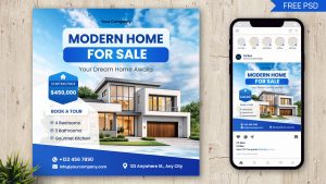 Home for sale social media post design PSD template modern real estate marketing banner