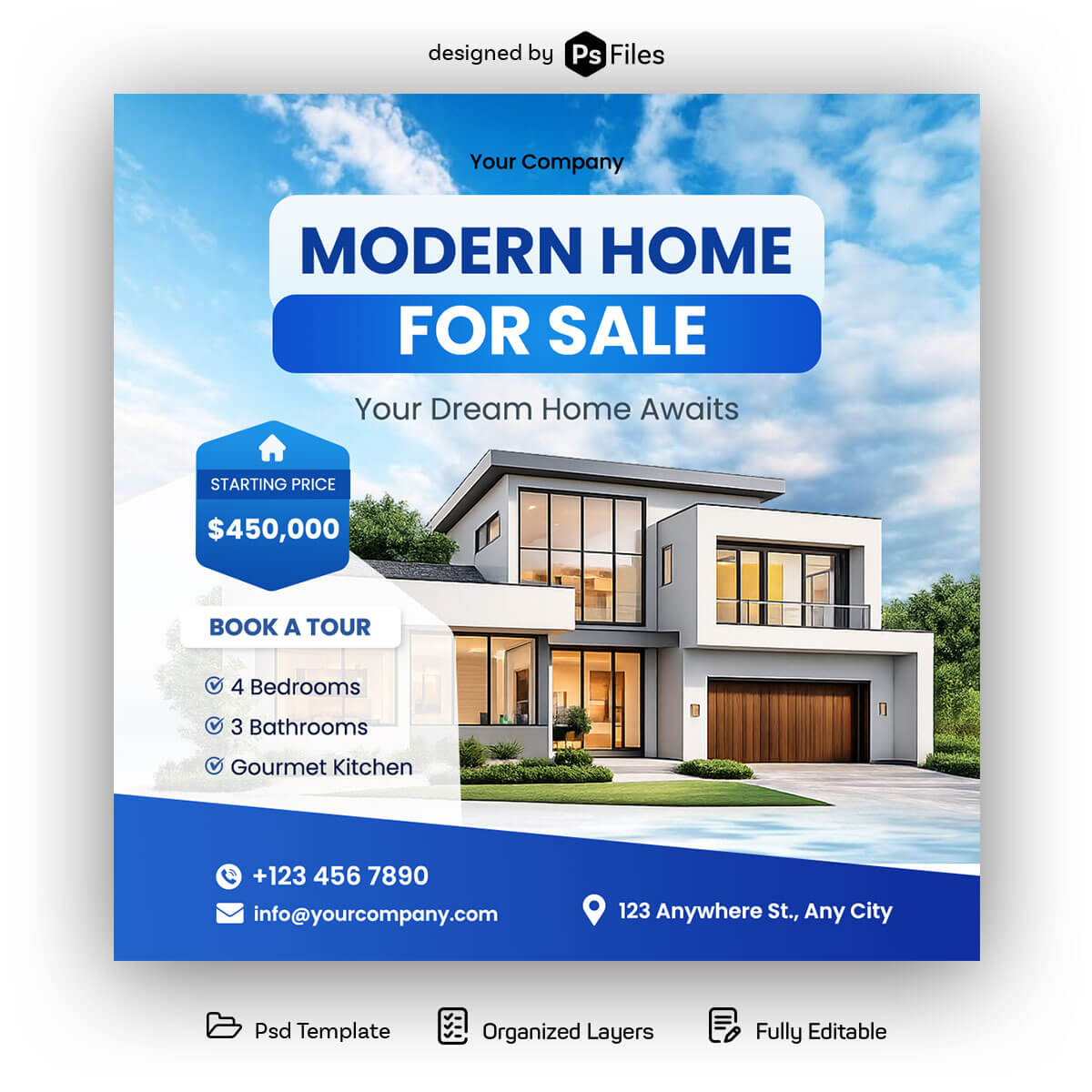 Home for sale social media post design PSD template modern real estate marketing banner