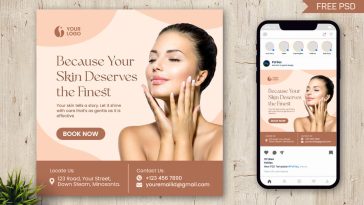 Free Skincare Instagram Post PSD Template for Beauty And Spa Promotion